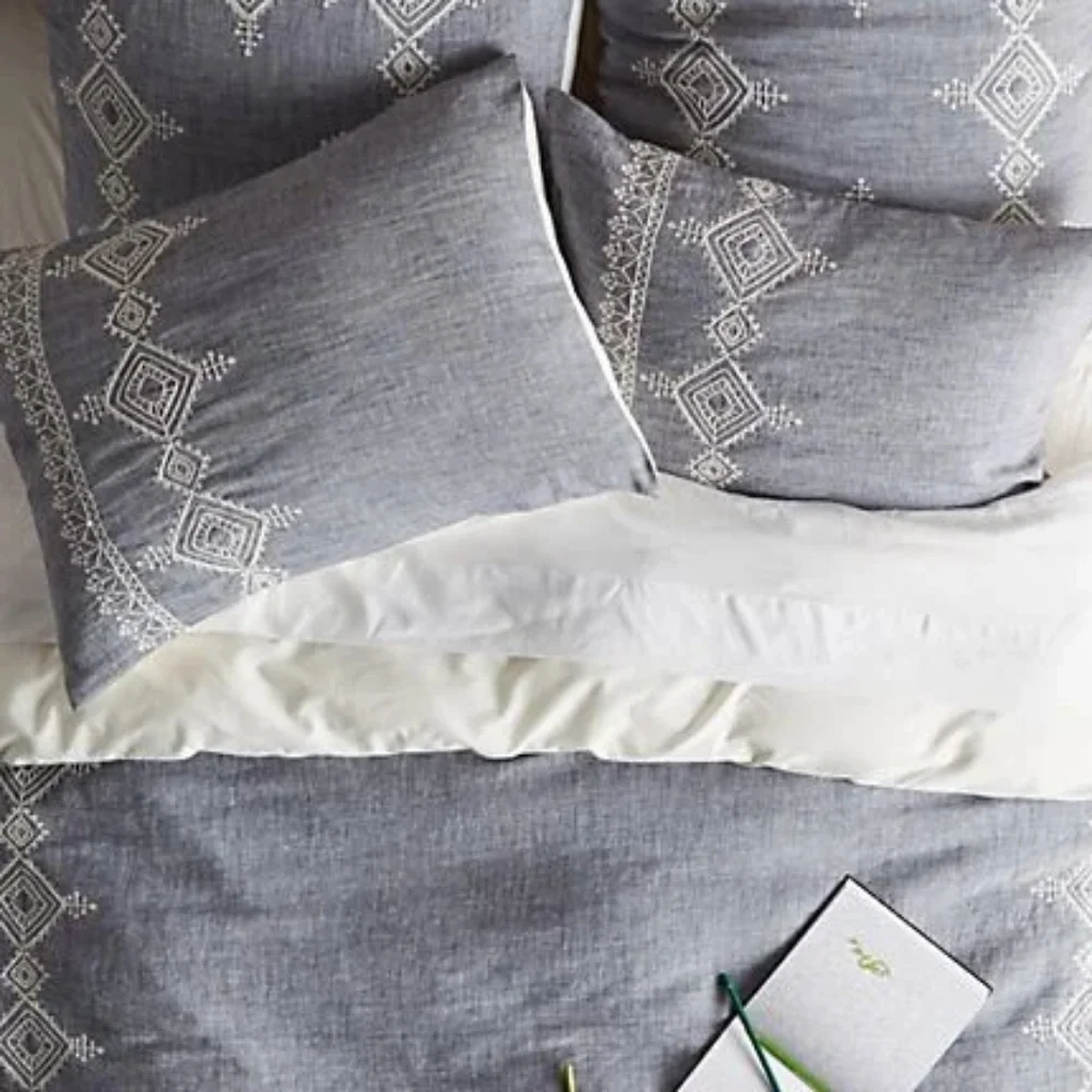 Anthropologie Embroidered Argenta Pillowcases King Size Linen Blend Set Of 2